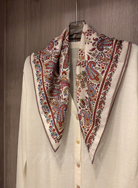 异域风情红色bandana丝毛围巾 小众桑蚕丝绵羊毛腰果方巾女