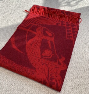 氛围红 骏马双面色织进口机织山羊绒情侣亲子围巾180×30CM