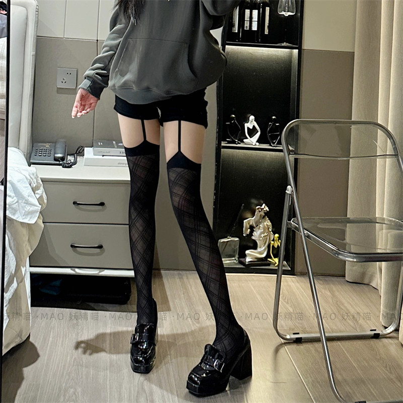 美式穿搭高级感黑丝吊带一体丝袜