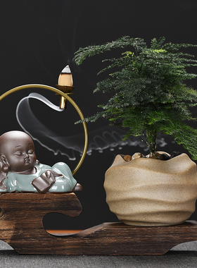 新中式禅意家居客厅玄关摆件办公室桌面小绿植盆栽植物盆景装饰品