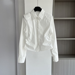 女2025秋季 新款 时尚 法式 打底衫 衬衫 百搭修身 衬衣 小众纯棉翻领长袖