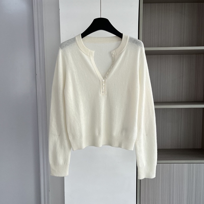 法式欧货长袖V领针织衫上衣