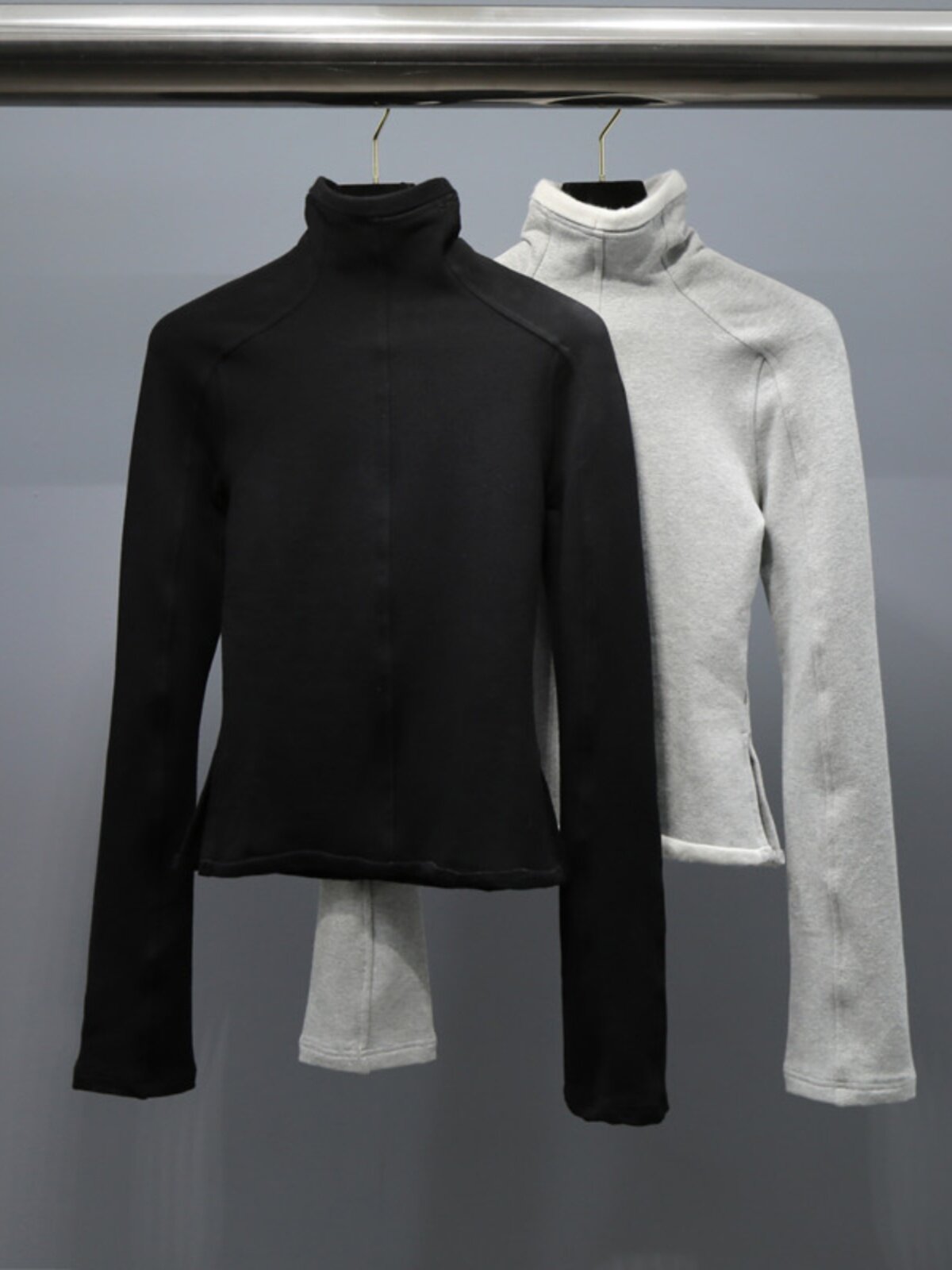 24 봄 하이 넥 스트레치 테리 천 긴팔 슬리밍 티셔츠 여성용 솔리드 컬러 지퍼 탑 바닥