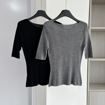 绵羊毛女装2025早秋新款时尚百搭高级感圆领T恤衫轻奢打底衫上衣