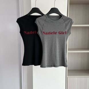 T恤女修身 复古辣妹风字母印花无袖 显瘦圆领上衣 美式 2026新款