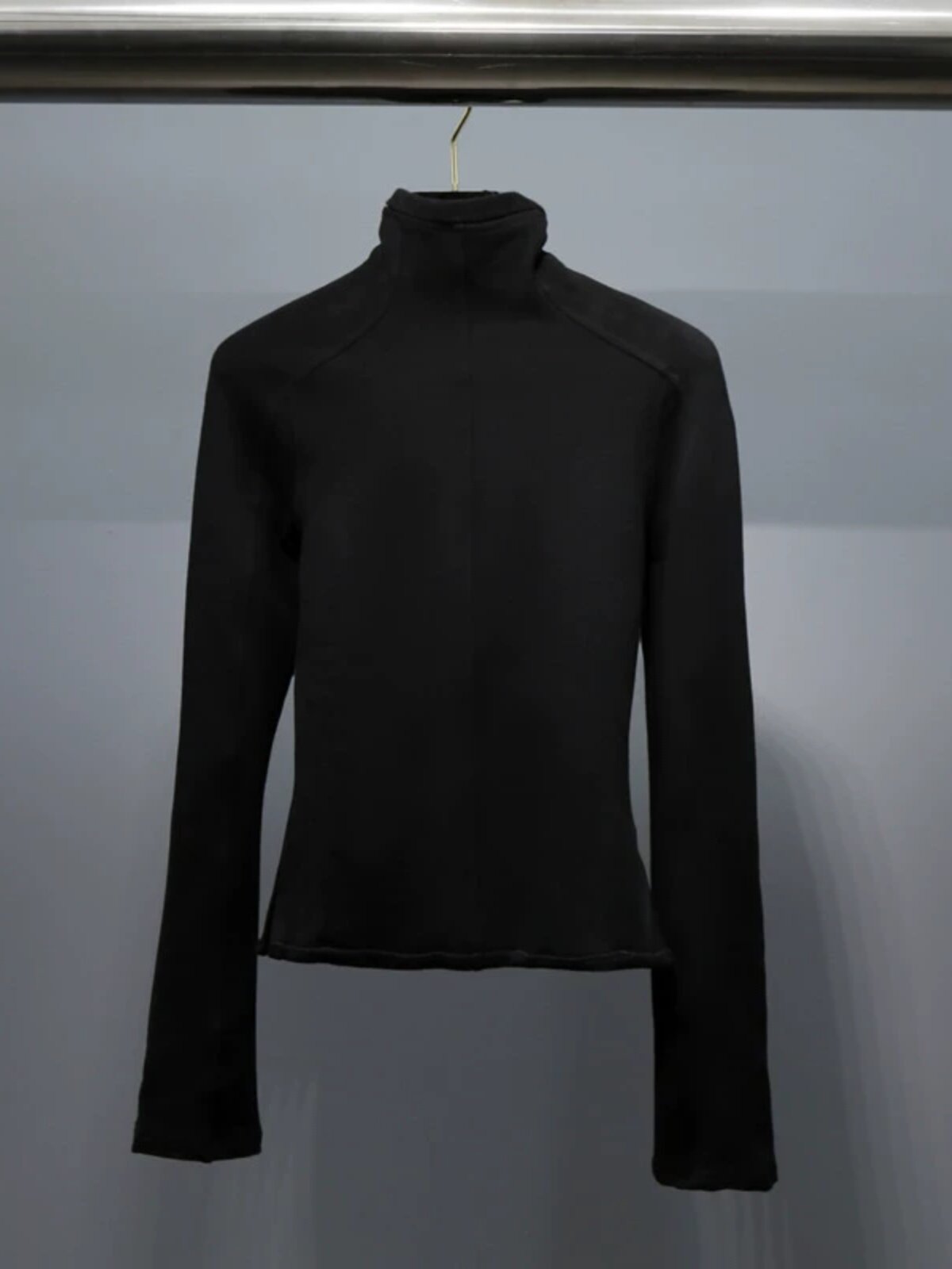 24 봄 하이 넥 스트레치 테리 천 긴팔 슬리밍 티셔츠 여성용 솔리드 컬러 지퍼 탑 바닥