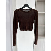 2025秋季 小众设计感丝绒短款 新款 法式 百搭修身 打底衫 长袖 T恤上衣