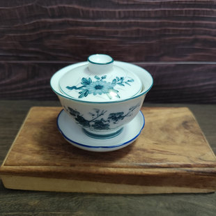 七八十年代出口创汇时期手绘梅兰竹菊三才盖碗茶具荷花茶杯老瓷器