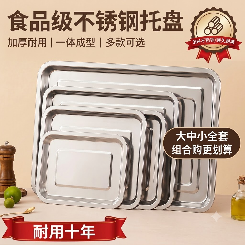 不锈钢托盘商用长方形商用加厚图片