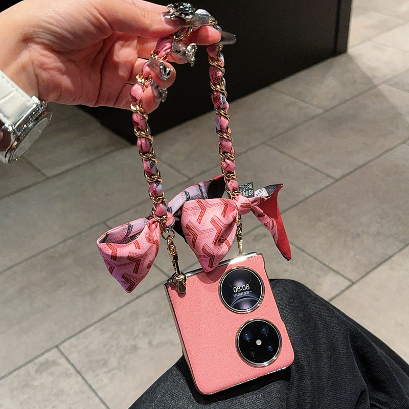 高级感 适用华为pocket2手机壳新款手腕带链条pocket60折叠屏保护套前颜pocket 2高档丝巾手提带挂绳宝盒女款