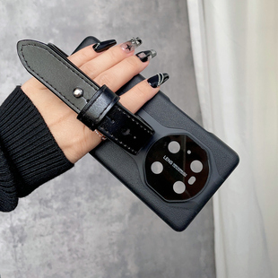 限量版适用华为保时捷mate50rs手机壳真皮腕带mate70RS非凡大师超薄新款60Pro保护套全包防摔4支架80潮牌男女