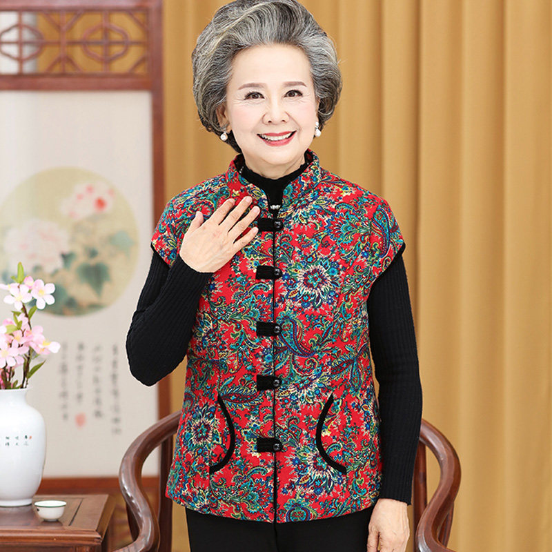 秋冬马甲中老年人女装上衣厚外套新款50岁60妈妈奶奶秋装加棉马夹