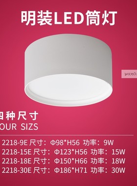 辉帅led筒灯 2218-18E 明装筒灯过道灯黑色圆形桶灯吸顶式免开孔