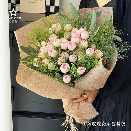 流星雨彩麻卷亚麻布鲜花包装纸