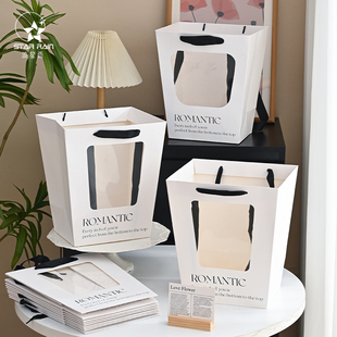 流星雨英文梯形开窗手提袋鲜花冰淇淋花束包装袋子手拎袋花艺材料