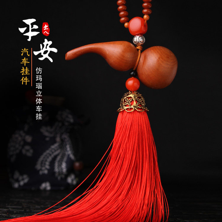 五款立体仿玛瑙红流苏汽车挂件貔貅保平安葫芦车内后视镜挂饰礼品