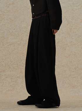 【MORIN KHUUR 牧仁】黑色亚麻大廓形宽松分割长裤