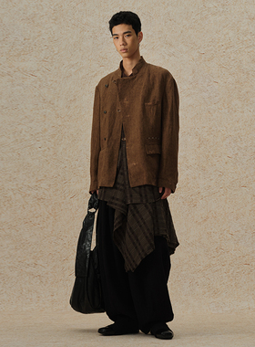 【MORIN KHUUR 牧仁】斜门襟亚麻西装外套