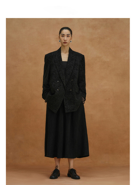 【MORIN KHUUR设计师品牌】黑色丝绒提花宽松西装外套