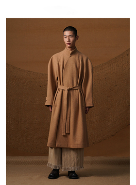【MORIN KHUUR设计师品牌】秋冬男女驼色宽松中式大廓形毛呢大衣