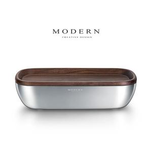 MODERN不锈钢胡桃木桌面小收纳盒玄关钥匙零食首饰置物盒乔迁礼品