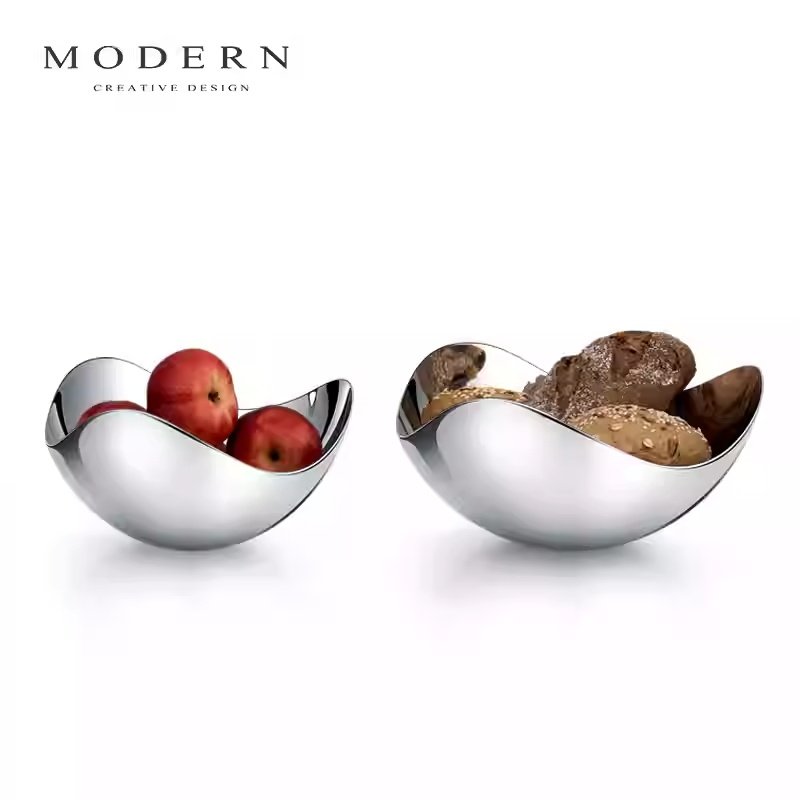 摩登MODERN北欧ins风不锈钢轻奢大号水果盘果兜客厅家用装饰摆件