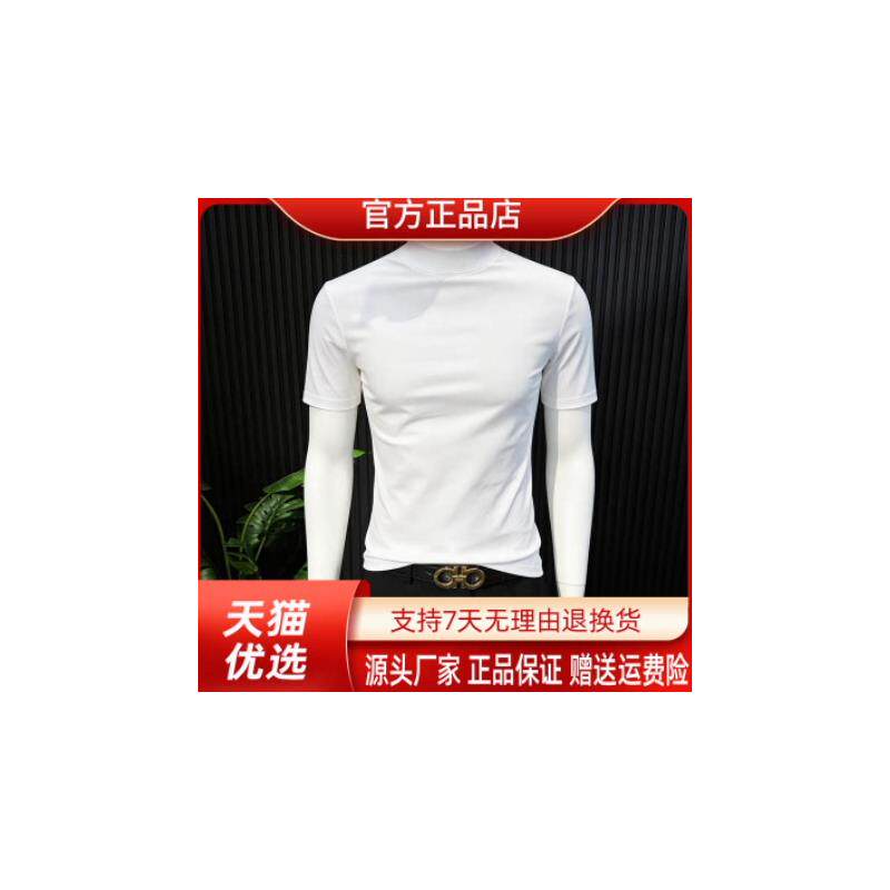 AUV服饰店轻奢小高领液氨棉短袖T恤男亲肤舒适弹力纯色男士打底衫