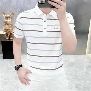 凯登鹿轻奢专柜品质高档条纹翻领z短袖T恤Polo衫男士夏季半袖体恤