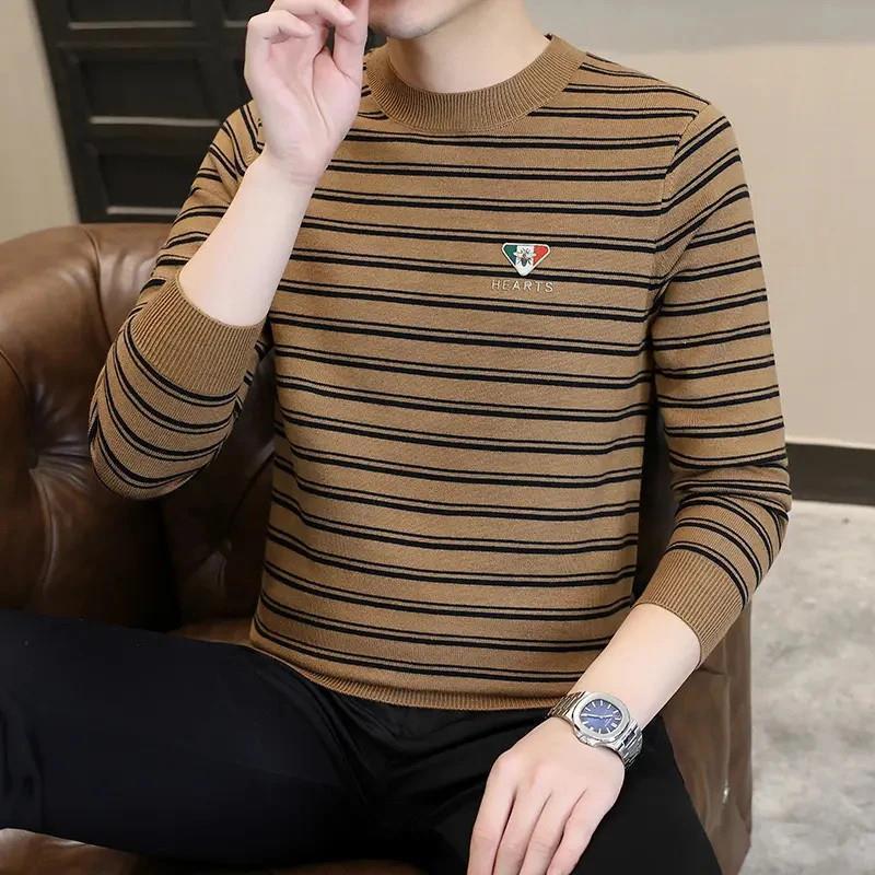 宇冬休闲男装男士春q秋条纹撞色卫衣针织衫o内搭b男士毛衣休闲打