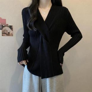 聚崇尚潮流優品秋冬裝n新款毛衣不E規則設計純色針織衫顯瘦正肩上