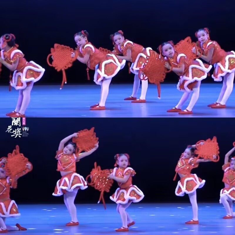 红红的中国结演出服道具儿童元旦喜庆中国红幼儿园小梦娃舞蹈服装