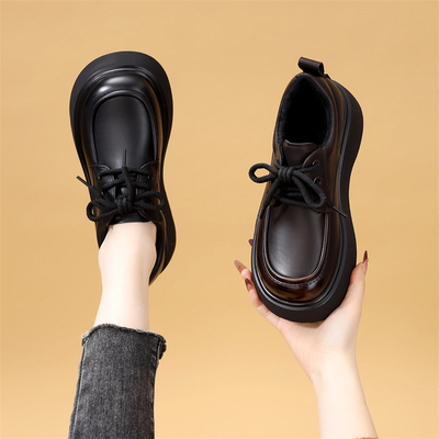 古兹曼厚底系带圆头乐福鞋