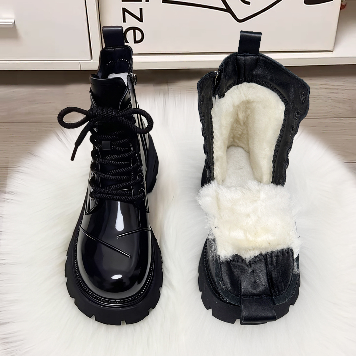 古兹曼厚底增高保暖羊毛靴