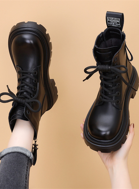 爆款马丁靴女款英伦风2025新款秋季厚底单靴子增高炸街短靴小码34
