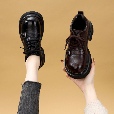 古兹曼厚底系带圆头小皮鞋