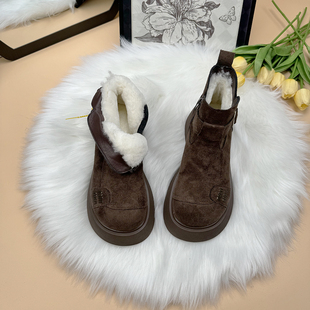 加厚绒保暖勃肯短靴皮毛一体大棉鞋 厚底羊毛雪地靴女2025新款 冬季