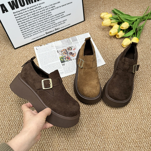 厚底勃肯鞋女2025新款春秋低帮一脚蹬显瘦单鞋绒面增高配裙乐福鞋