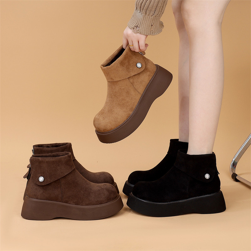厚底增高短靴女款2025新款冬季加绒勃肯鞋绒面复古超火加绒马丁靴,女鞋,切尔西靴,淘宝优惠券,粉丝福利购,淘宝优惠卷