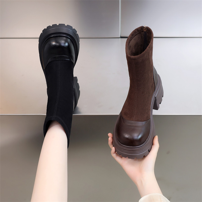 厚底复古马丁靴女2025新款冬季英伦风增高单靴显瘦粗跟短靴大码41,女鞋,切尔西靴,淘宝优惠券,粉丝福利购,淘宝优惠卷