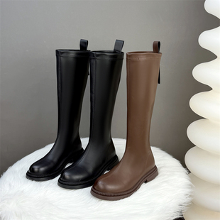 平底高个子骑士靴女2025新款冬季英伦风时尚不过膝显瘦长靴大码42