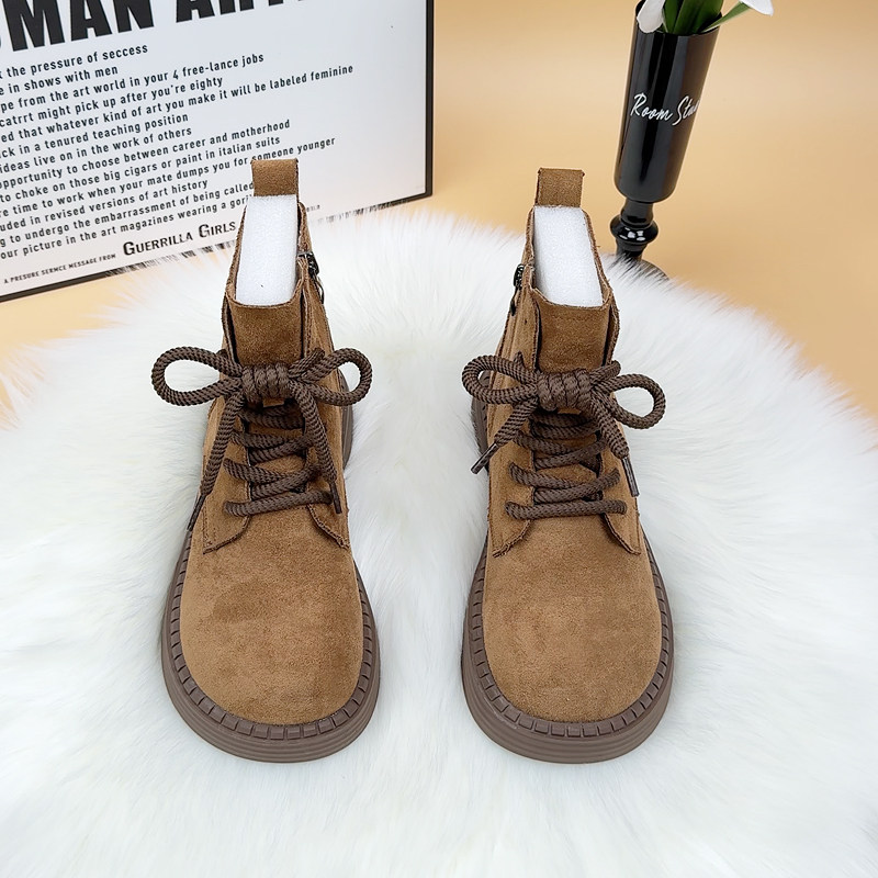 爆款翻毛皮马丁靴女2025冬季新款时尚平底加绒女士复古低帮短靴子,女鞋,马丁靴,淘宝优惠券,粉丝福利购,淘宝优惠卷