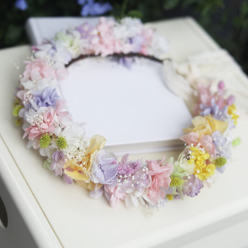 灿烂的日子，原创手作甜美永生花拍照道具表演写真花环森系发饰