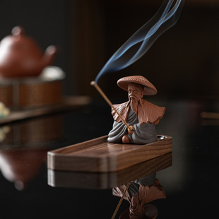 禅意紫砂人物姜太公线香插香座家用茶室书房桌面钓鱼翁熏香小摆件