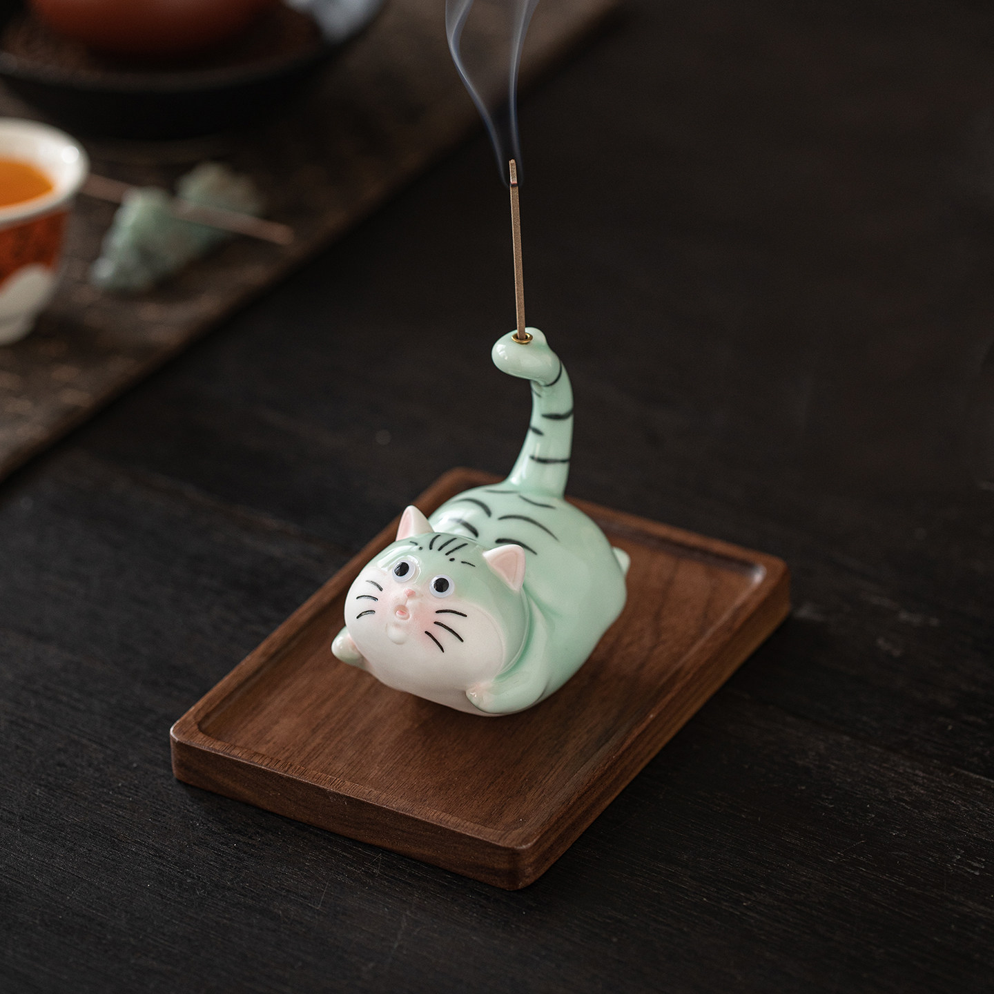招财猫青瓷线香座可爱治愈