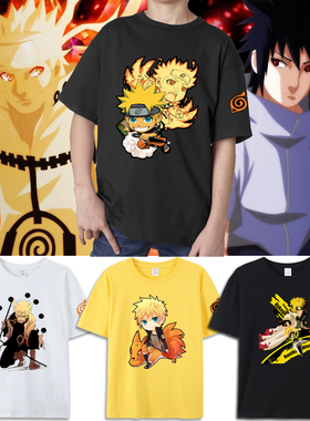 NARUTO火影忍者衣服六道鸣人佐助卡卡西鼬九尾t恤童装短袖周边