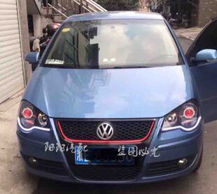 适用波罗大灯总成改装 透镜氙气灯天使眼LED日行灯polo天使眼