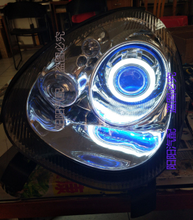 熊猫前大灯总成改装 Q5双光透镜天使恶魔眼氙气灯汽车大灯总成