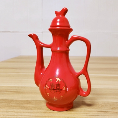 中式红色陶瓷结婚敬酒壶正红喜庆