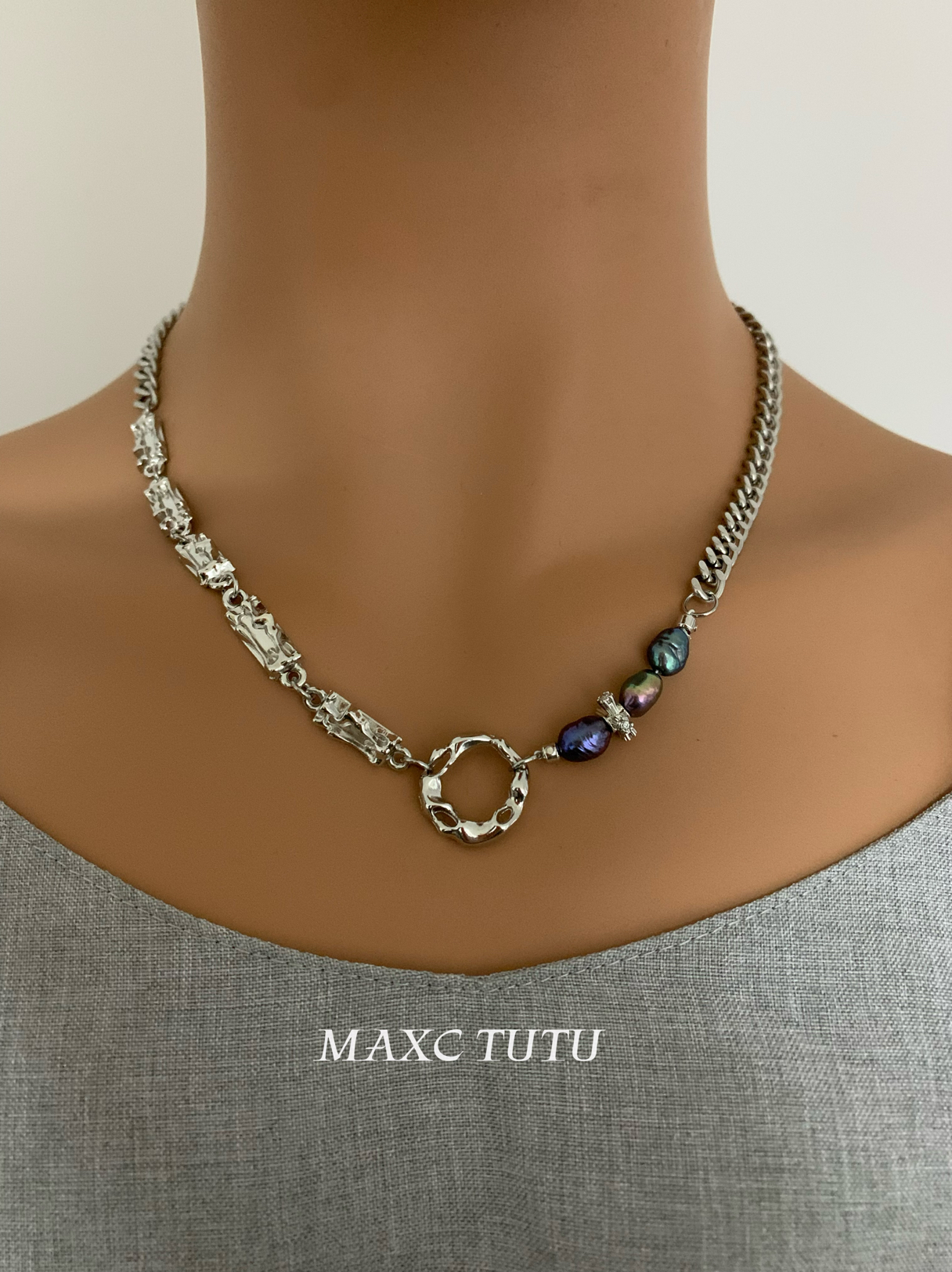 MAXC设计款天然巴洛克异形珍珠项链女锁骨颈链项毛衣链熔岩休闲男