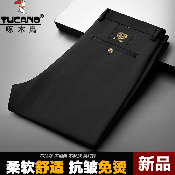 啄木鸟休闲裤中年男士秋冬季长裤子喜公公爸爸婚宴装结婚礼服西裤